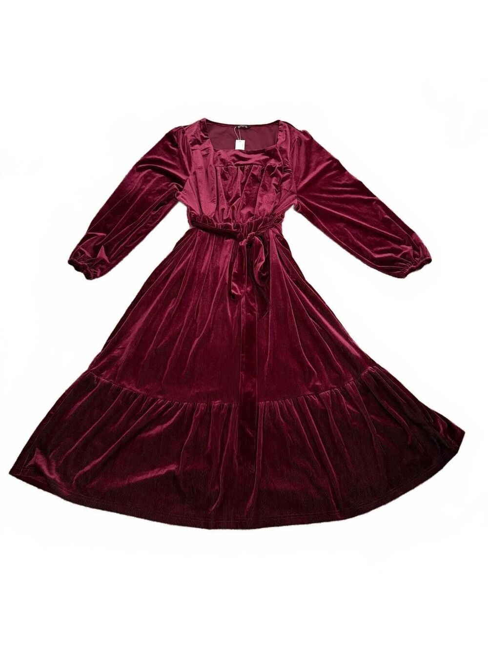 Bloomchic NEW Corduroy Dress Size 26 Red Maroon Flare Trumpet Pleated Coquette - Picture 3 of 9